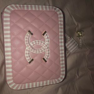 Brand New Pink Stripped Cc Square Handbag